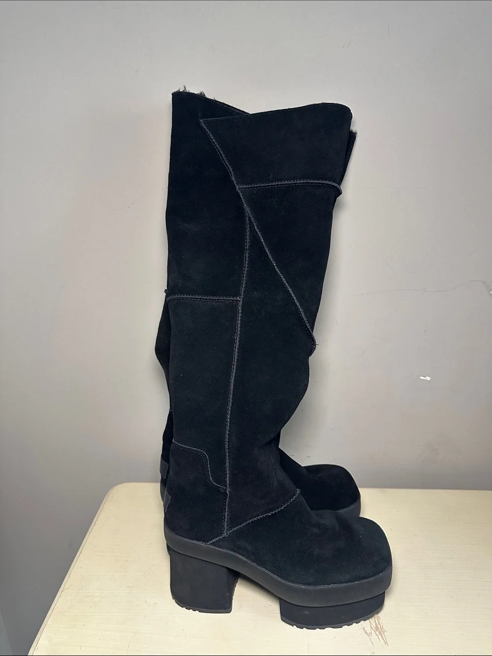Uggs New heights Women's Black Suede leather over the Knee-High Platform Boots